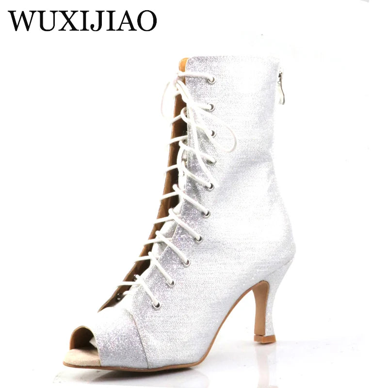 New European and American high heels with straps and hollow out cool boots, modern dance steel pipe jazz dance boots, indoor