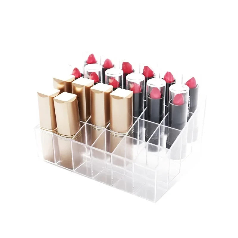 Lipstick Storage Box, Acrylic Makeup Organizer, Nail Polish Lipstick Display Rack, Cosmetics Organization Box, 24/6 Compartments