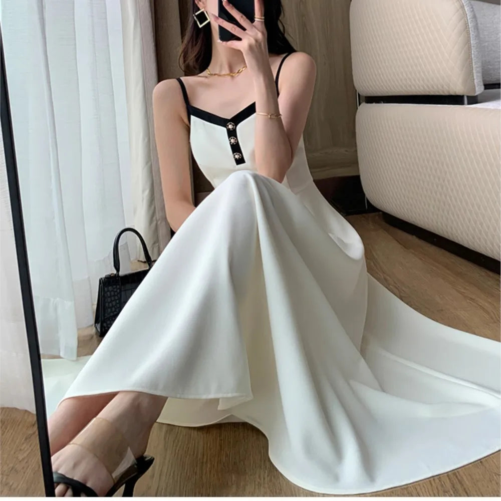 Women Short Coat A-Line Midi Camisole Dresses Spring Elegant 2-Piece Dress Set for Lady Slim Korean New Fashion Female Suit