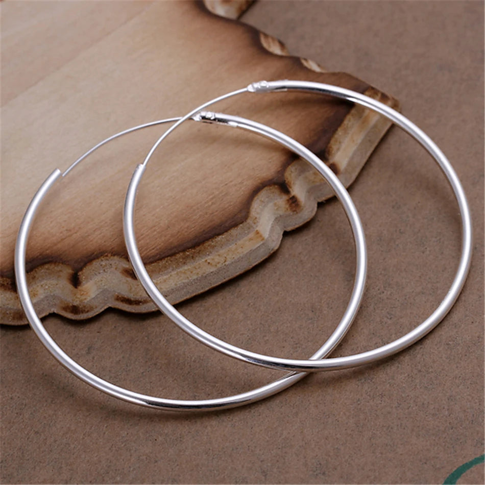 SAIYE 925 Sterling Silver Round Circle 50mm Hoop Earrings For Woman Wedding Engagement Party Fashion Charm Jewelry