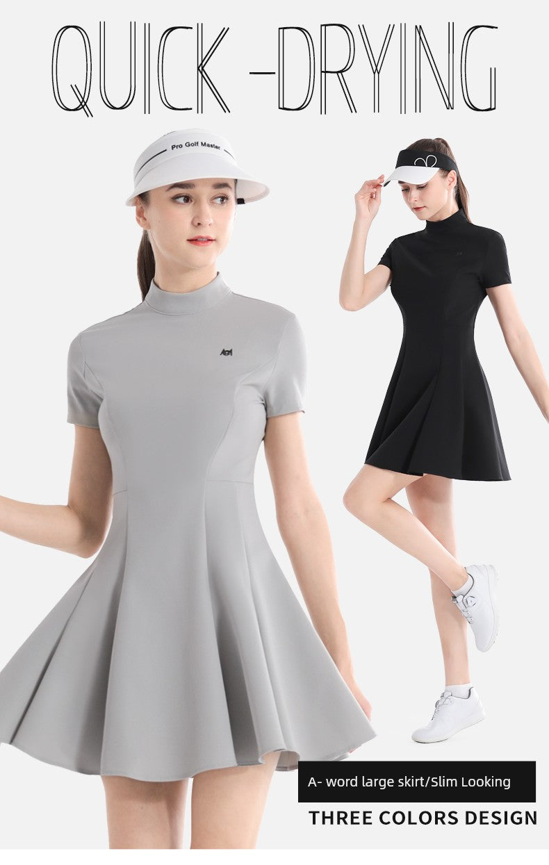 PGM Summer Golf Women's Slim Fit Waist-Controlled Slimming A- line Dress Short Sleeve Women's Dress Suit K-style Golf Clothing