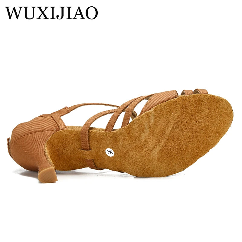 Denim Latin dance shoes, dance shoes, high heels, professional soft soled dance shoes, summer sandals, square dance shoes wo