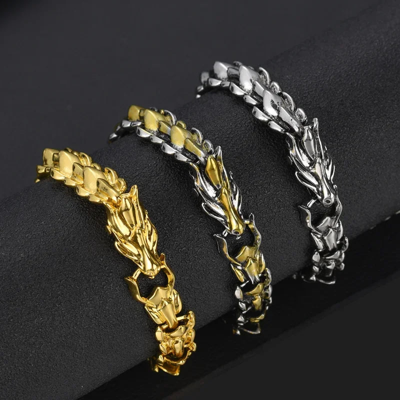 Personality Hip Hop Dragon Head Dragon Scale Bracelet Retro Exaggerated Men's Stainless Steel Bracelet Jewelry Accessories Gifts