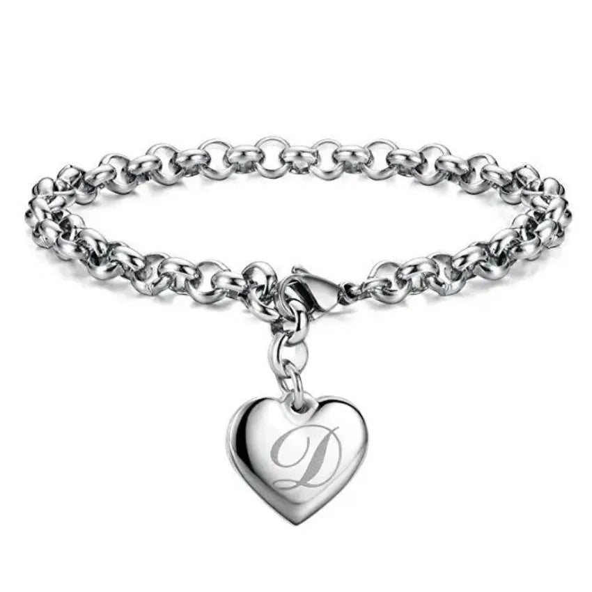 Fine 925 Sterling silver Noble Heart 26 Letteres chain Bracelets for women men Fashion party wedding Accessories Jewelry gifts