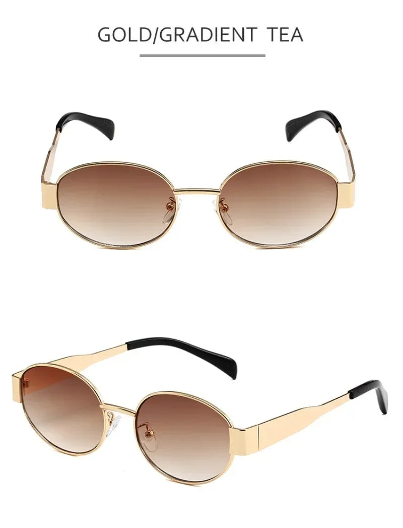 2024 New Oval Sunglasses High Quality Men and Woman Small Round Metal Fashion Sunglasses Womens Vintage Gucci Sun Glasses gafas