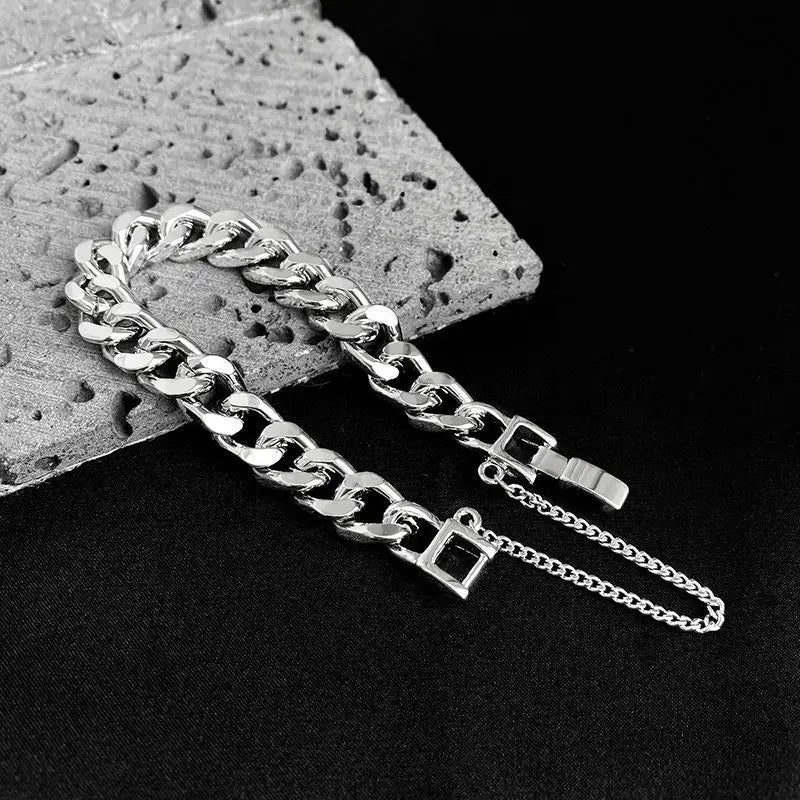 Kpop Stainless Steel Metal Chains Bracelets For Women Men Punk Sliver Cuban Link Chain Wristband Bracelet Classic Charms Jewelry