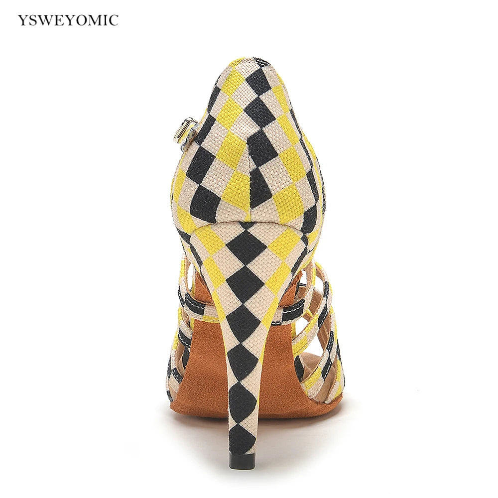 YSWEYOMIC Latin Salsa Dance Shoes 2024 Spring Summer Style Yellow different Colors Soft Insole Dance Heels Customized Logo