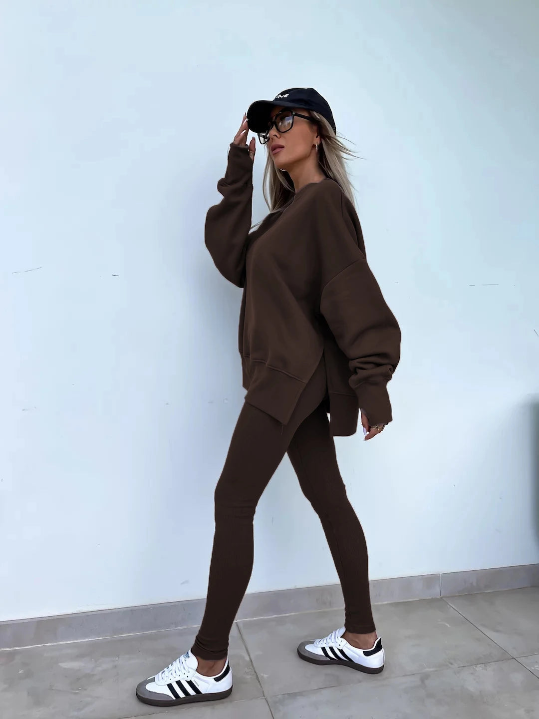 New in Women Tracksuit 2 Piece Sets Autumn Casual Oversized Sweatshirts Slit Fitness Slim High Waist Leggings Hoodie Set Female