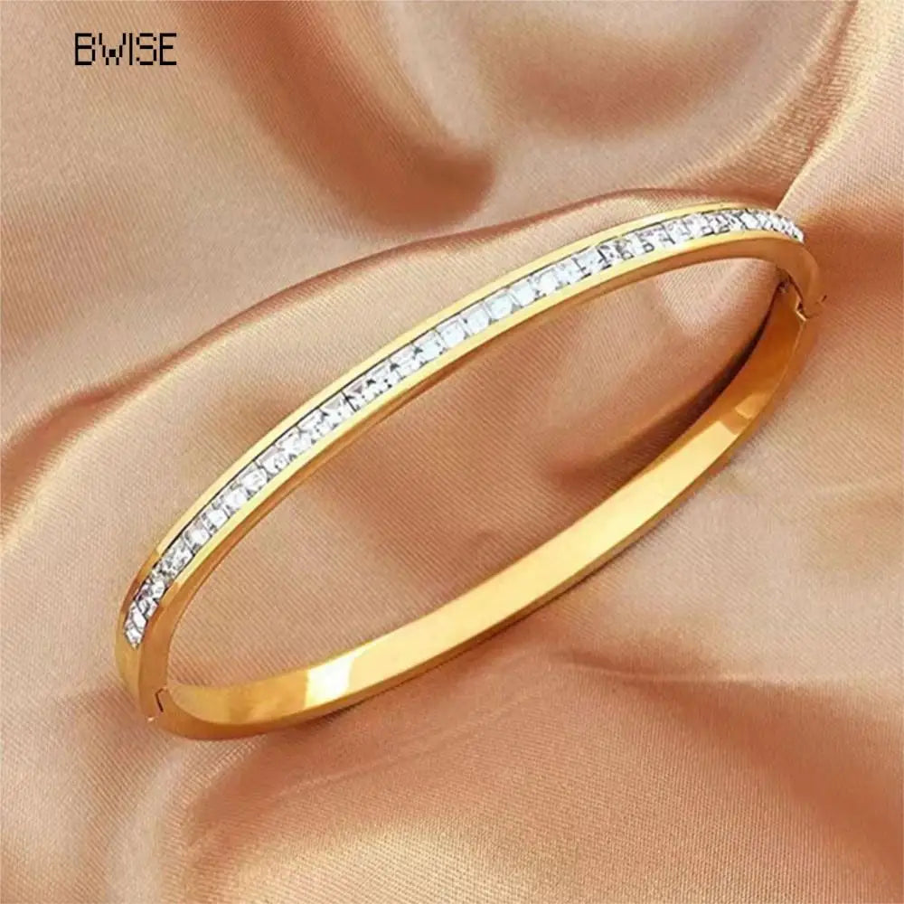 Bwise Ins Style Stainless Steel Bracelet Jewelry Inlaid Cubic Zircon Bracelet Bangles for Women Waterproof Trendy Christmas Gift