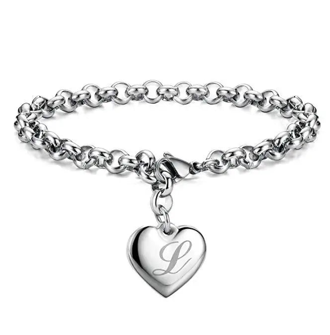 Fine 925 Sterling silver Noble Heart 26 Letteres chain Bracelets for women men Fashion party wedding Accessories Jewelry gifts