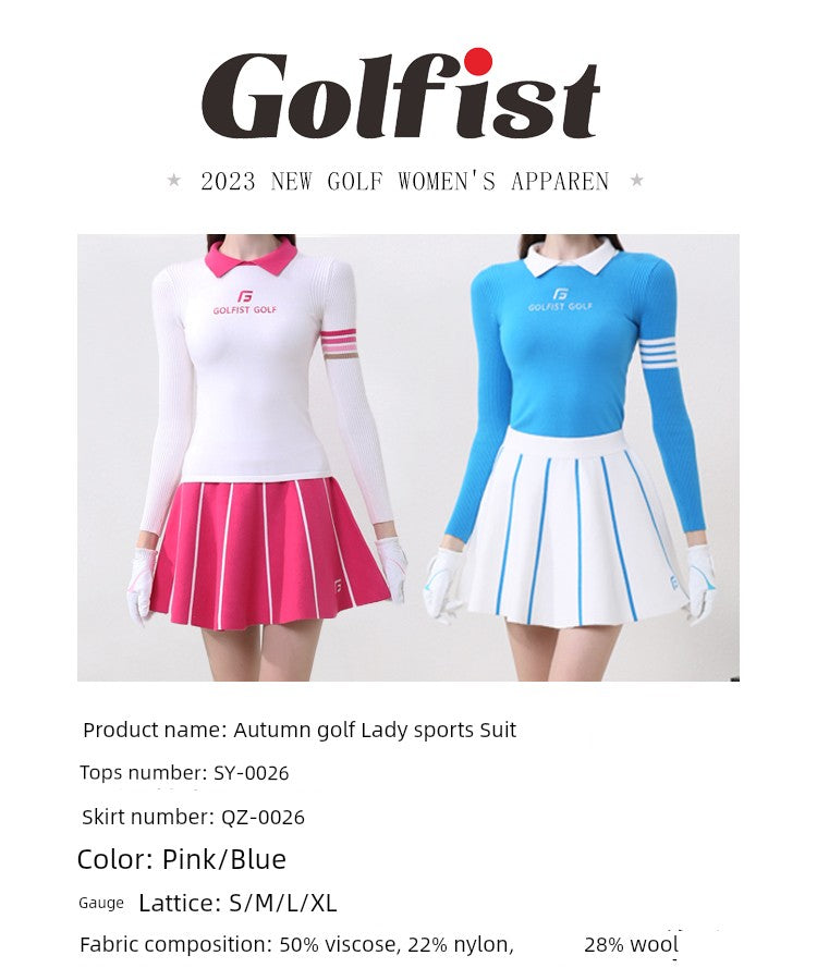 Autumn Women's Golf Tops Women's Suit Knitted Sweater Skirt Gym Clothes Skirt Comfortable Slim Looking Clothes