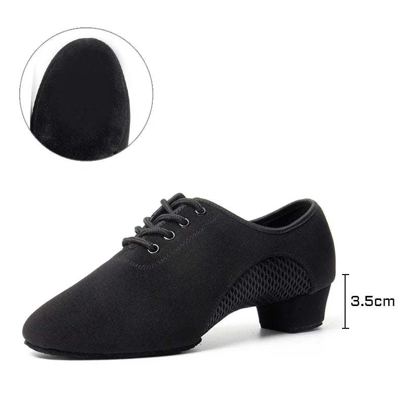 2024 New Arrival Oxford Cloth Latin Dance Shoes Unisex Air-Mesh Breathable Ballroom Shoes 3.5CM Heel Lace-Up Design Tango Jazz