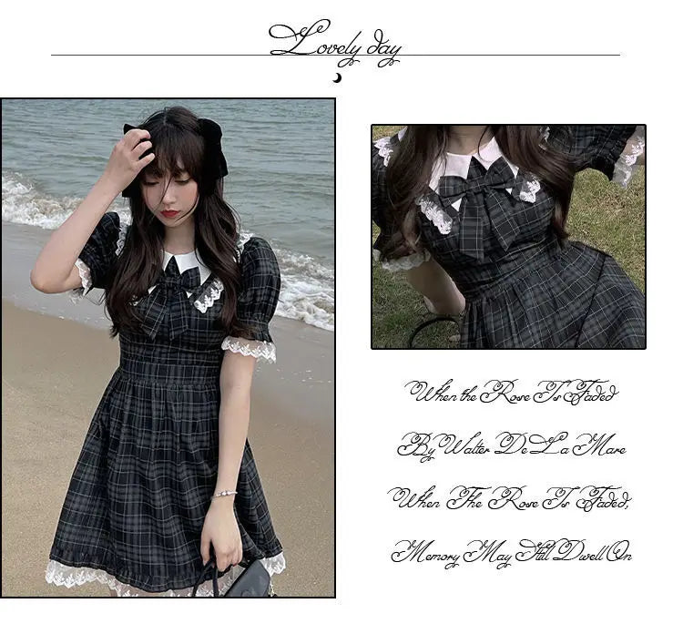 Mini Black Dresses Puff Sleeve Women Lolita Girlish Designer Kawaii Clothes Japanese Preppy Bow Summer Sweet Ins Y2k Vestidos BF