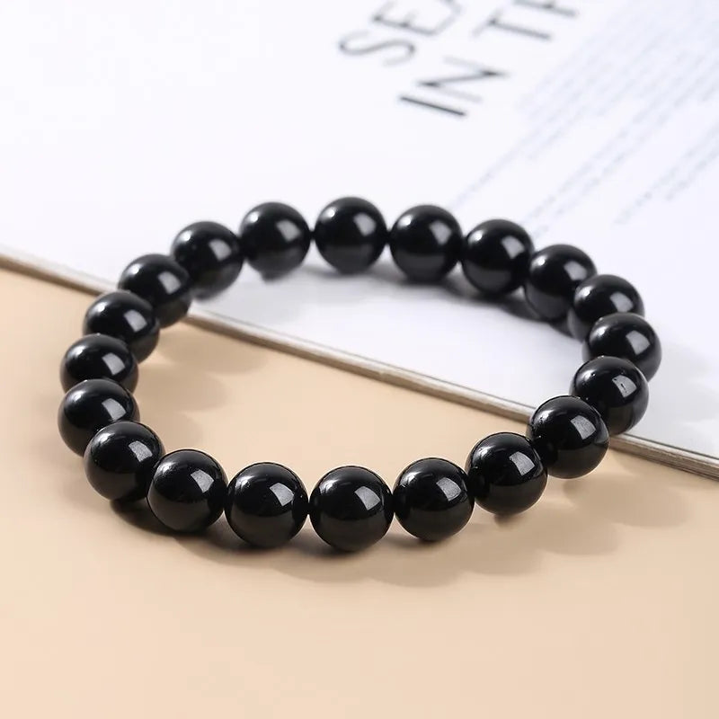 JD Natural Stone 7A Black Tourmaline Bead Bracelets Women Healing Crystals Chakra Yoga Meditation Jewelry Schorl Strand Bangles