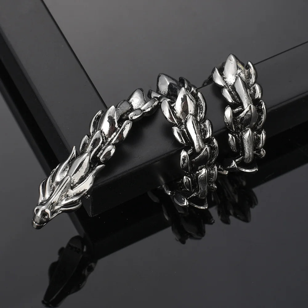 Personality Hip Hop Dragon Head Dragon Scale Bracelet Retro Exaggerated Men's Stainless Steel Bracelet Jewelry Accessories Gifts