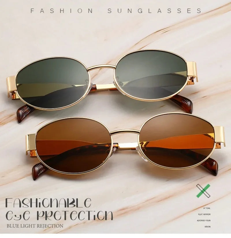 Oval Sunglasses 2024 New High Quality Men Woman Small Round Metal Fashion Sunglasses Womens Vintage Gucci Sun Glasses gafas