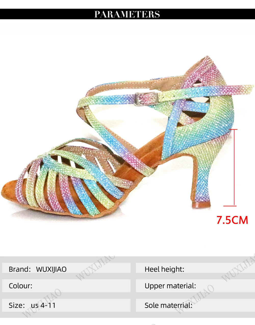 WUXIJIAO Latin Dance Shoes For Women Colorful glitter fabric Salsa Dance Shoes Women's Ballroom Dance Sandals