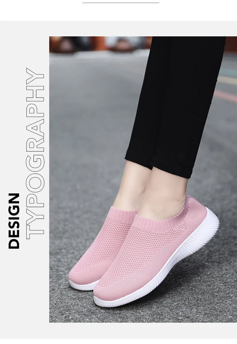 Women's Walking Shoes Wide Toe Box Knitted Slip-on Shoes for Women Comfortable and Soft Casual Work Loafer Shoes