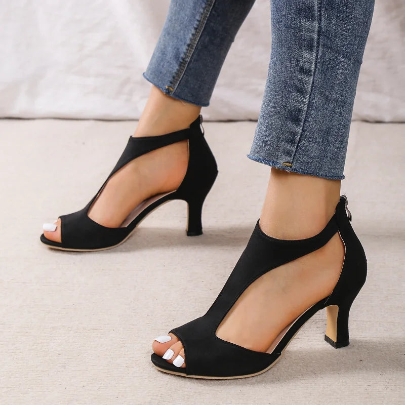 Women's Roman Sandals, Medium Heeled High Heels, Large Size 42 43, 2024 Summer Fish Toe Slim High Heels, Fashionable and Elegant