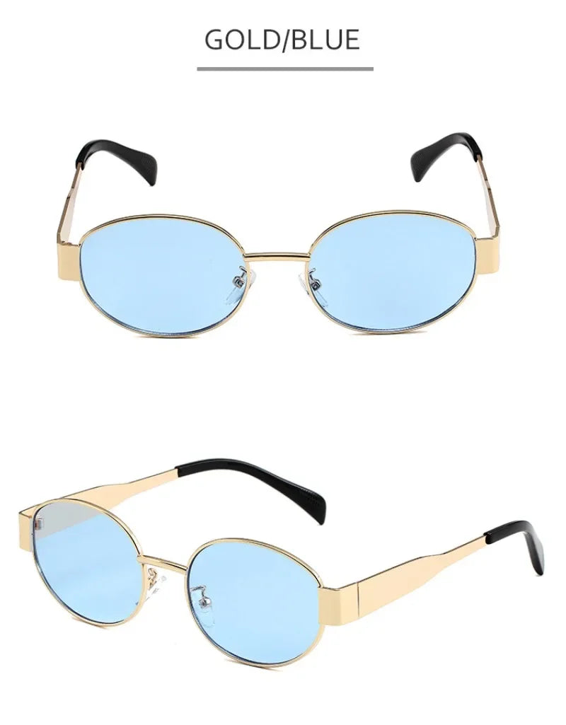 Oval Sunglasses 2024 New High Quality Men Woman Small Round Metal Fashion Sunglasses Womens Vintage Gucci Sun Glasses gafas