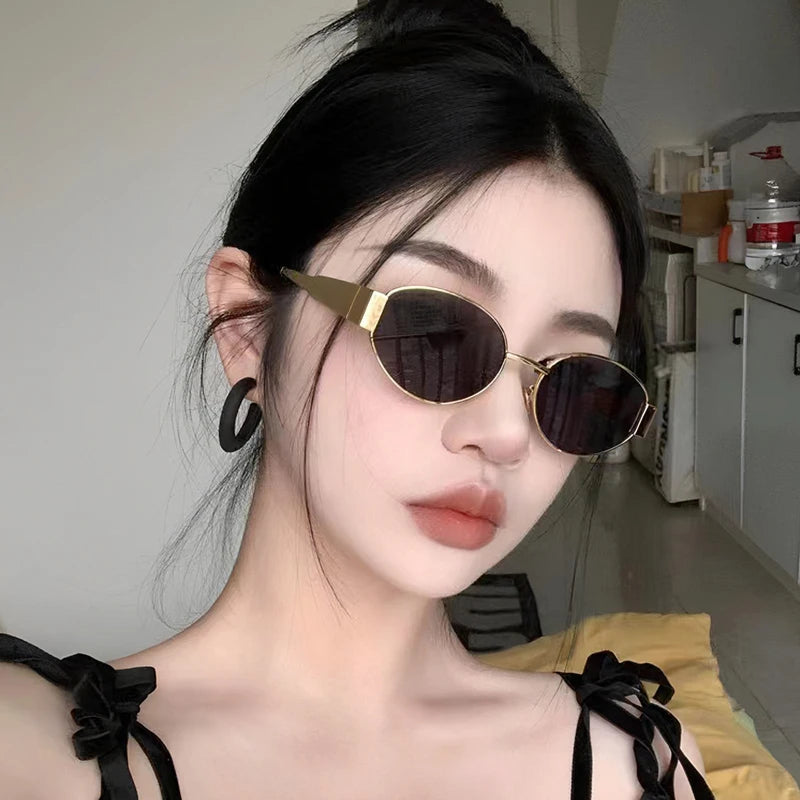 Oval Sunglasses 2024 New High Quality Men Woman Small Round Metal Fashion Sunglasses Womens Vintage Gucci Sun Glasses gafas