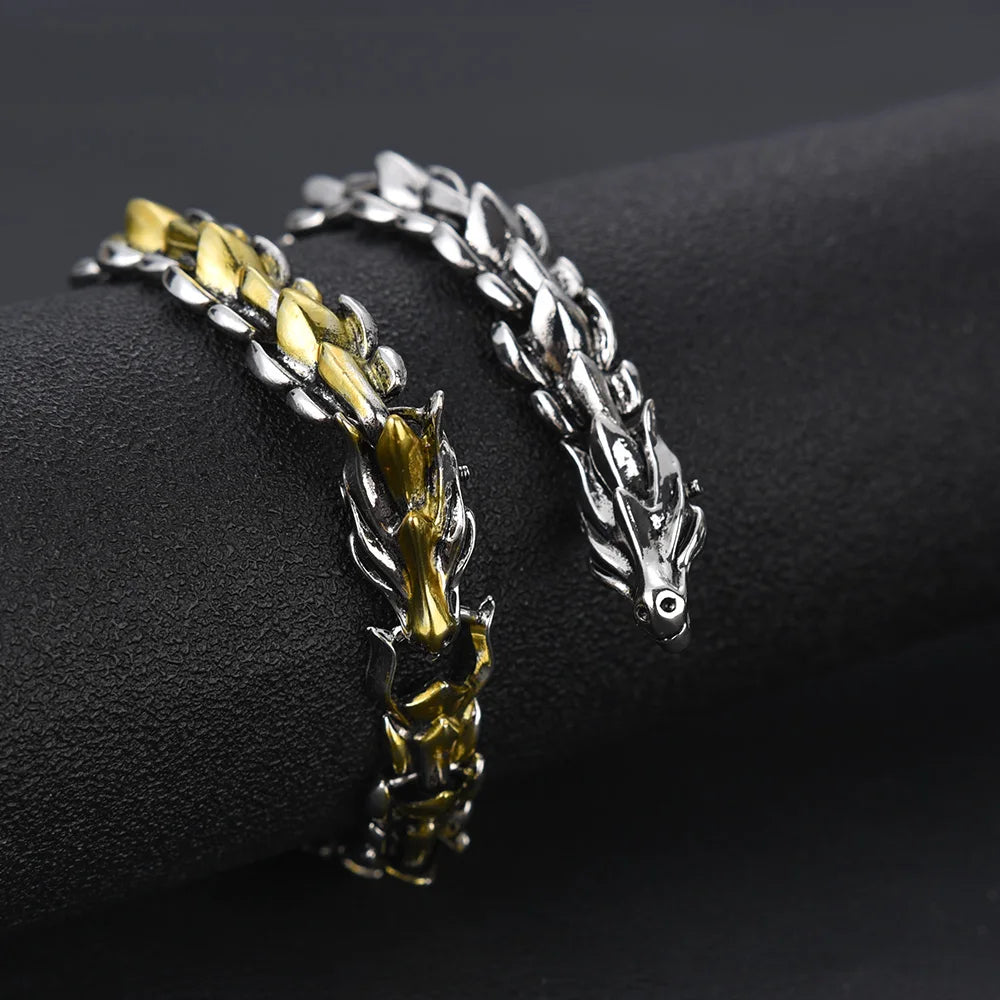 Personality Hip Hop Dragon Head Dragon Scale Bracelet Retro Exaggerated Men's Stainless Steel Bracelet Jewelry Accessories Gifts