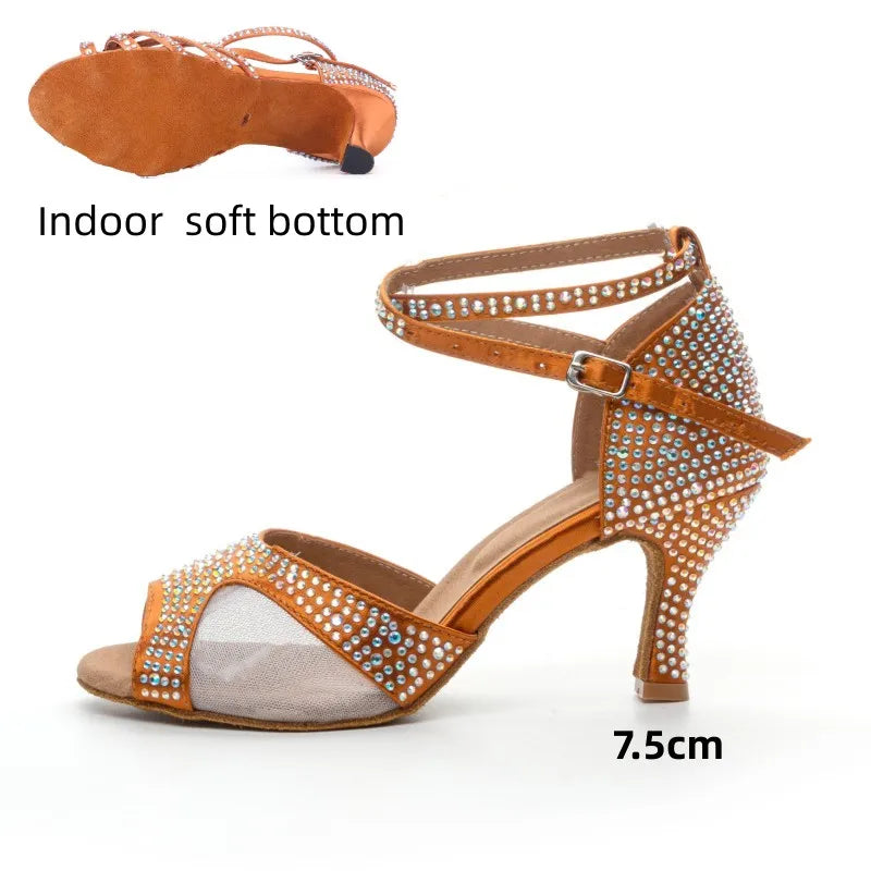 YANATARI modern latin dance shoes for women 2024 5cm rhinestone 7cm shines ballroom dance shoes woman heel ballroom shoes heels