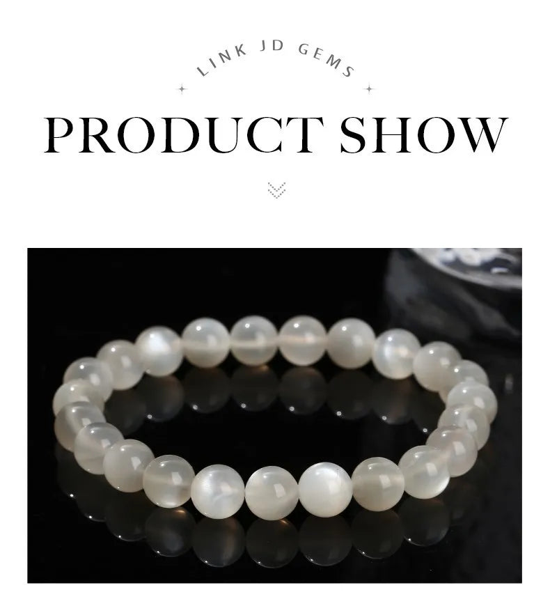 JD Natural Stone White Moonstone Beaded Bracelet Women Fashion Shiny Prayer Yoga Mala Prayer Balance Bangles Girlfriend Gifts