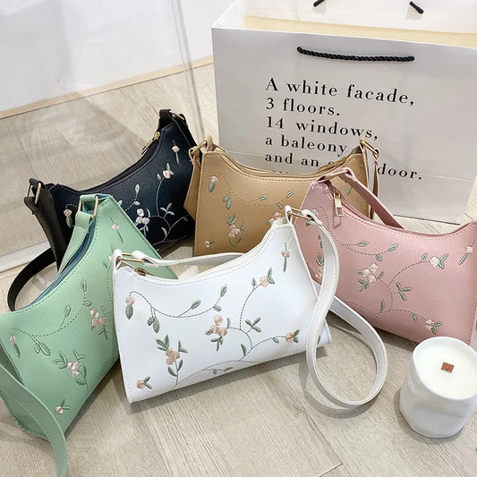 Fashion Embroidered Underarm Bag Women Mini Matte Leather Shoulder Bags Designer Clutch Messenger Bag Phone Bags Wallets Handbag