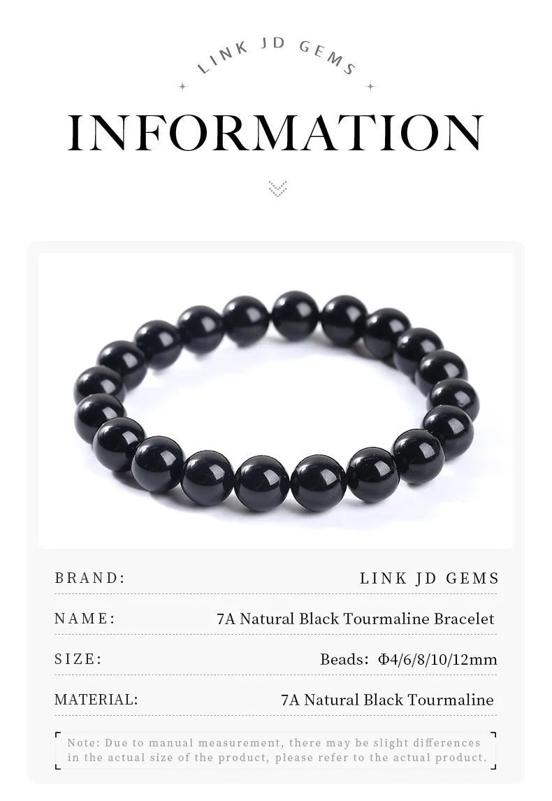 JD Natural Stone 7A Black Tourmaline Bead Bracelets Women Healing Crystals Chakra Yoga Meditation Jewelry Schorl Strand Bangles