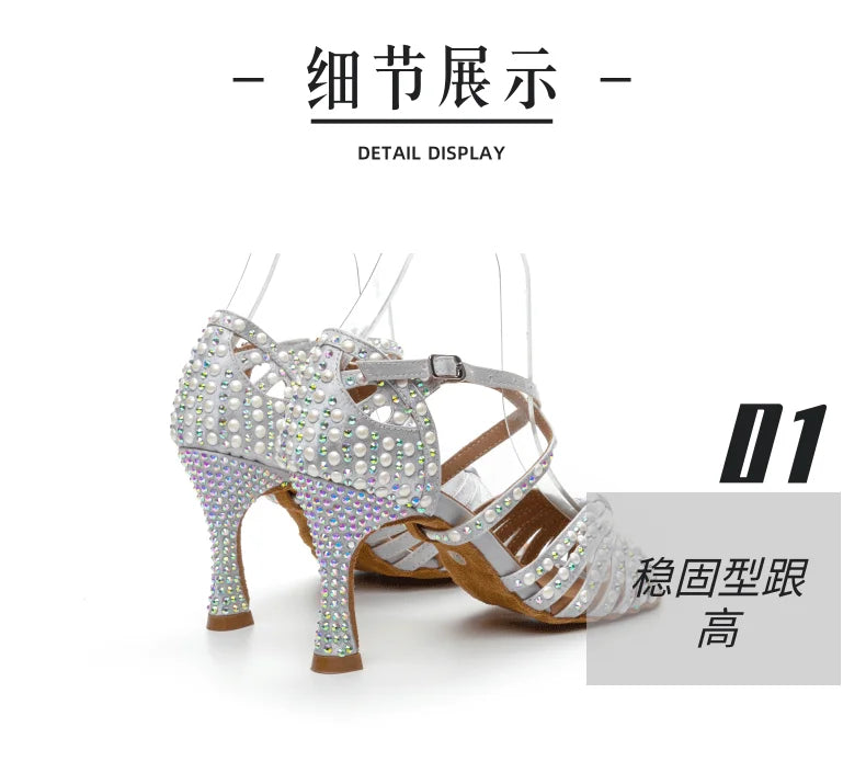 YANATARI modern latin dance shoes for women 2024 5cm rhinestone 7cm shines ballroom dance shoes woman heel ballroom shoes heels