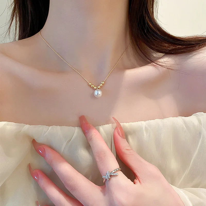 French Short Clavicle Chain New Flower Fairy Light Luxury Minority Design Temperament Pearl Tassel NecklaceTrendy Girl Gifts