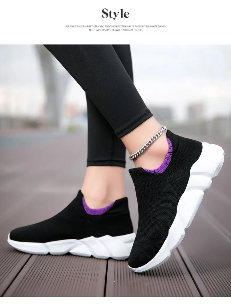 New Pink Women's Casual Sneakers Large Size 36-42 Comfort Breathable Socks Shoes For Women Slip-On Platform Loafer Shoes Womens