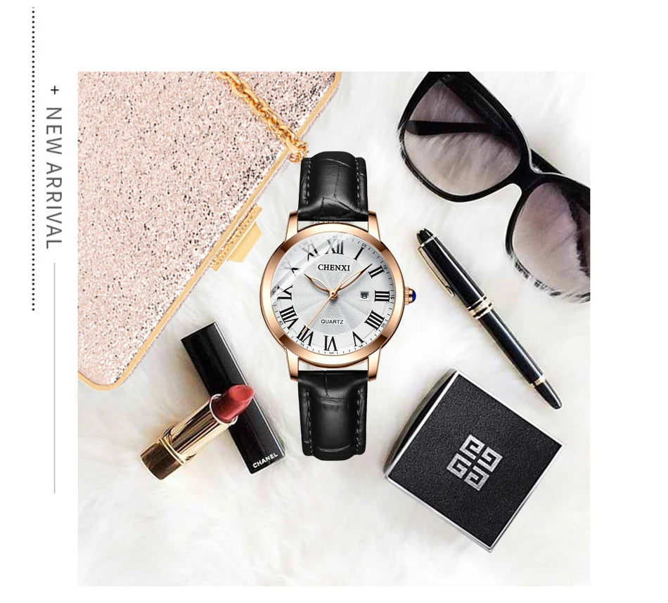 CHENXI Leather Quartz Ladies Watches Top Brand Luxury Casual Watch for Women Waterproof Fashion Leather Analog Womens Wristwatch