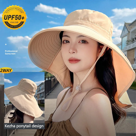 Summer Women Bucket Hat With Shawl Lightweight Breathable Face Neck Protection Sun Hat Beach Cap Design Travel