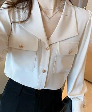 Women's Shirt and Blouse White Dress Shirts Loose Office Outfits Wear To Work Formal Female Tops Full Long Sleeve Button Up Cool