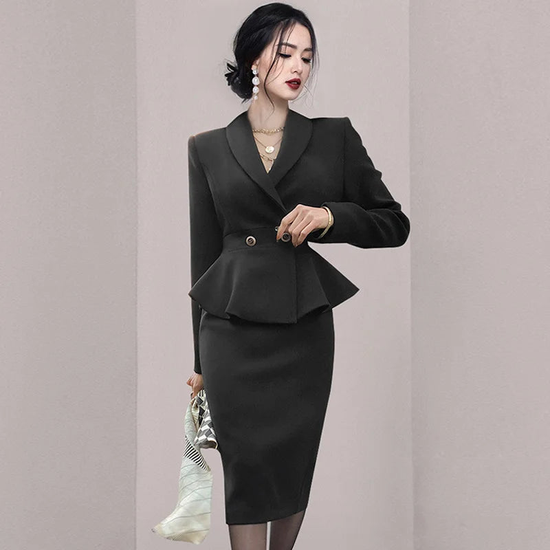 Elegant Office Ladies Dress Suits 2 Two Piece Sets Clothes Outfits Female Work Business Chic Formal Wear Blazer Pencil Skirts