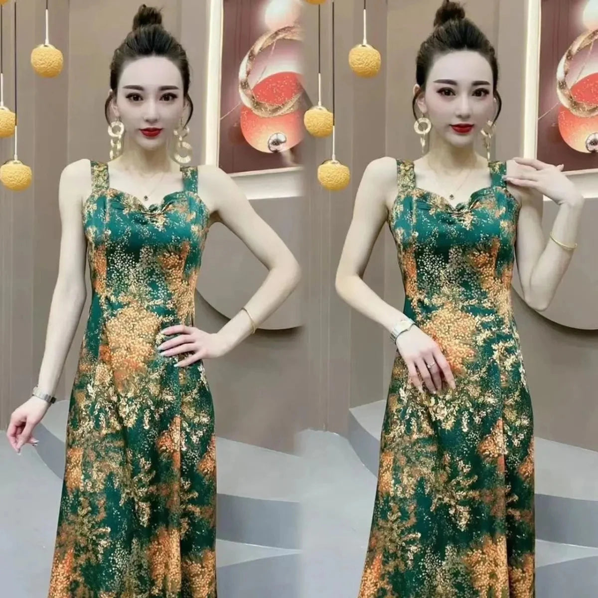 Popular High-End Brooch Blazer Slip Dress Suit Jacket Women's Summer Fashion Blazer Suit Skirt Two-Piece Set Sling Print Dress