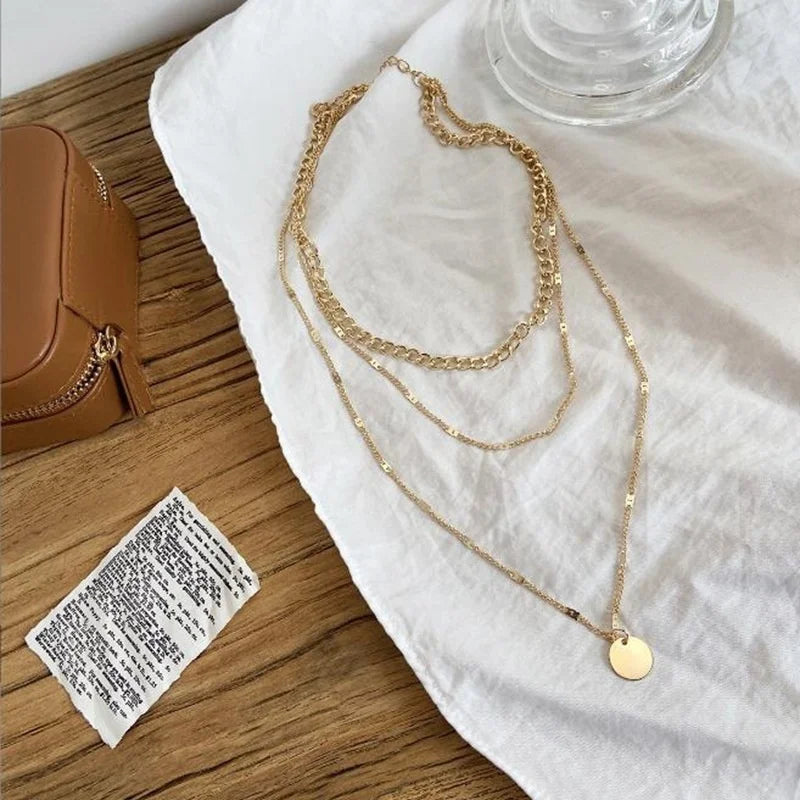 Vintage Necklace for Women on Neck Silver Chain Necklace Bohemian Multilayer Coins Necklace Girls Collier Femme Collares Jewelry