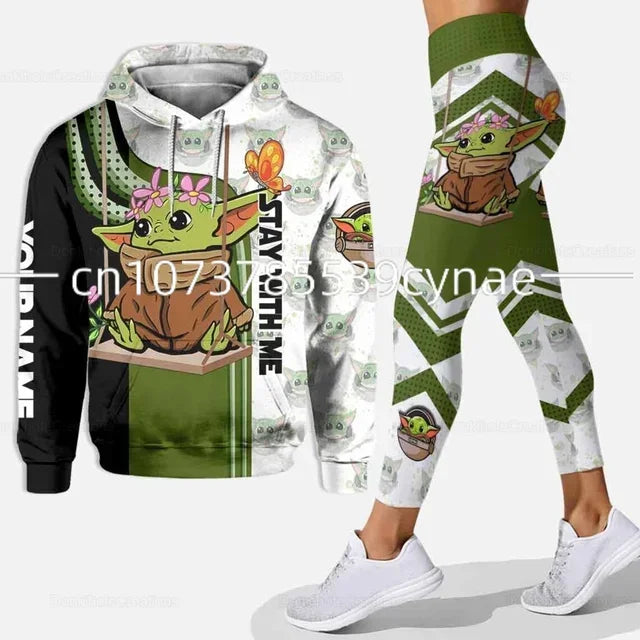 2024 New Disney Yoda Baby 3D Hoodie Women's Hoodie SuitYoda Baby Yoga Pants Sweatpants Fashion Sports Suit