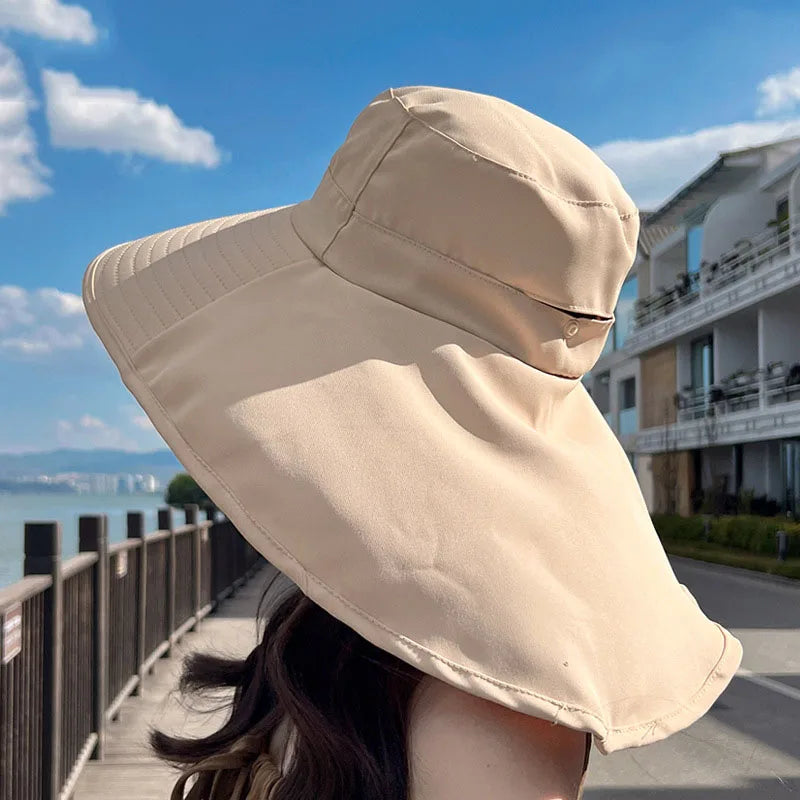 Waterproof Bucket Hats Women Summer Outdoor Sun Protection Ponytail Hole Hat Fashion Korean Large Capes Fisherman Hat Kpop Caps