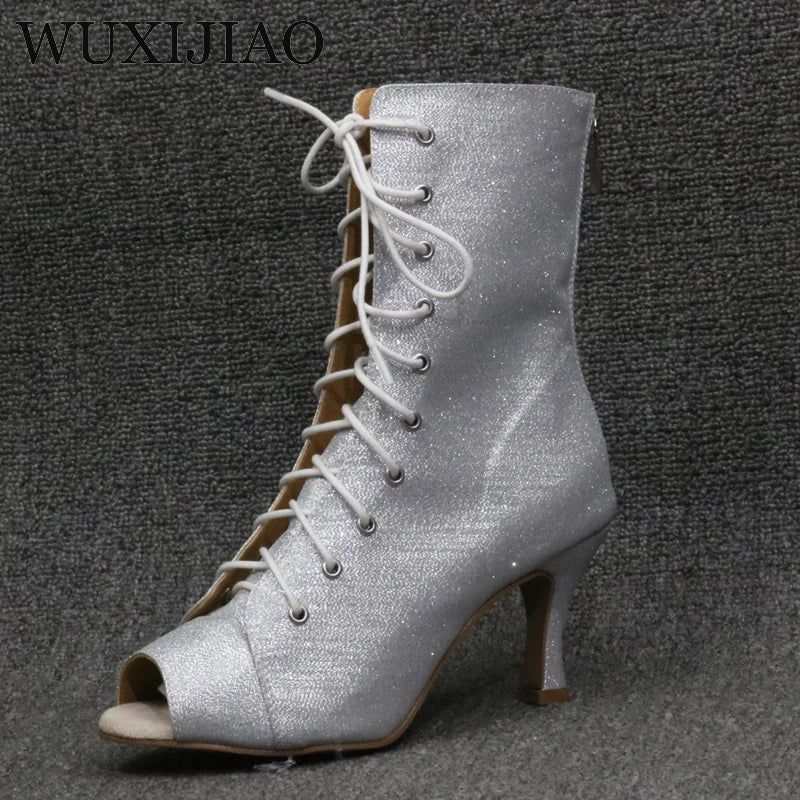 New European and American high heels with straps and hollow out cool boots, modern dance steel pipe jazz dance boots, indoor