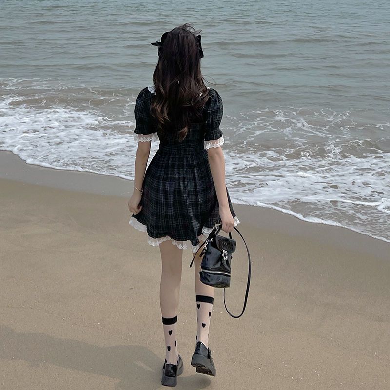 Mini Black Dresses Puff Sleeve Women Lolita Girlish Designer Kawaii Clothes Japanese Preppy Bow Summer Sweet Ins Y2k Vestidos BF