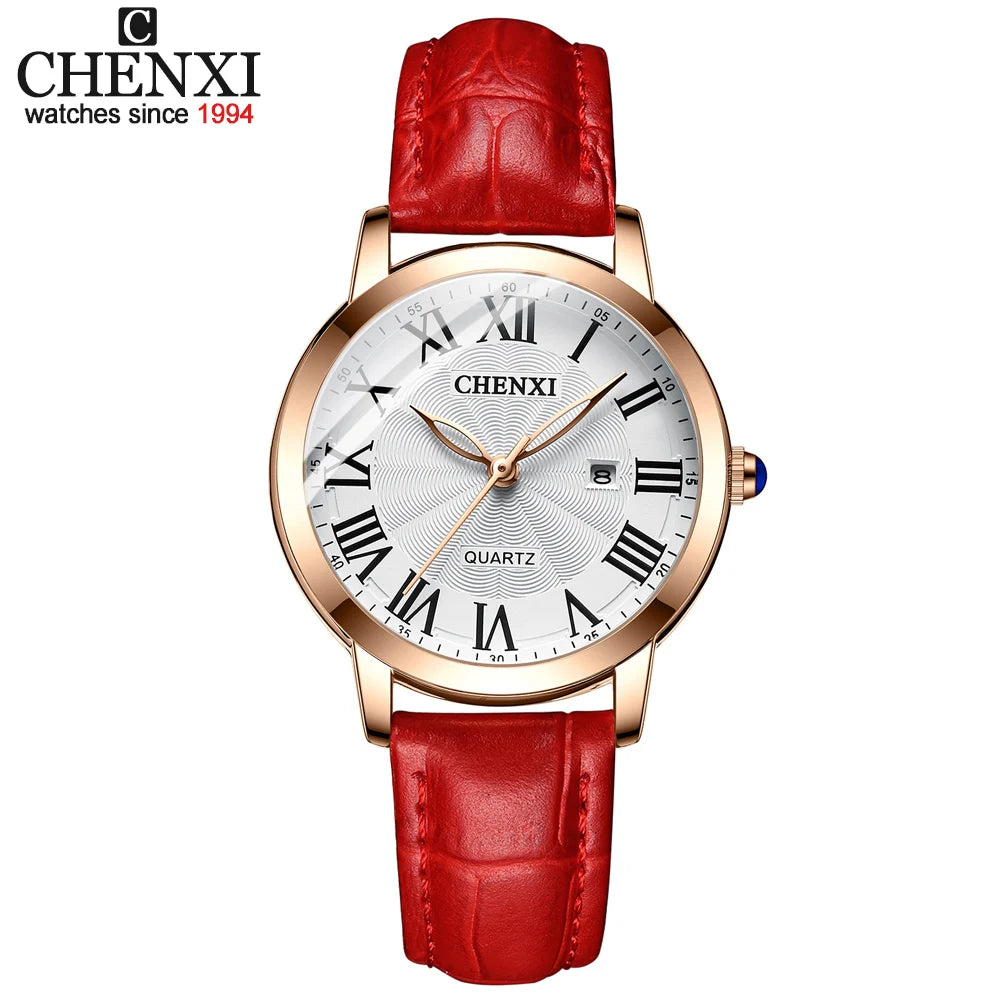 CHENXI Leather Quartz Ladies Watches Top Brand Luxury Casual Watch for Women Waterproof Fashion Leather Analog Womens Wristwatch