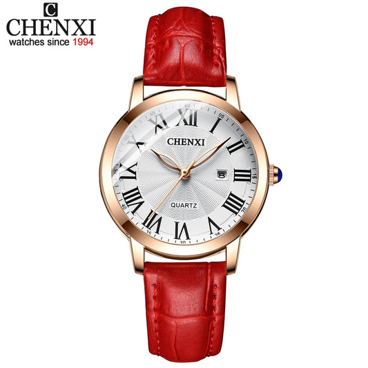 CHENXI Leather Quartz Ladies Watches Top Brand Luxury Casual Watch for Women Waterproof Fashion Leather Analog Womens Wristwatch