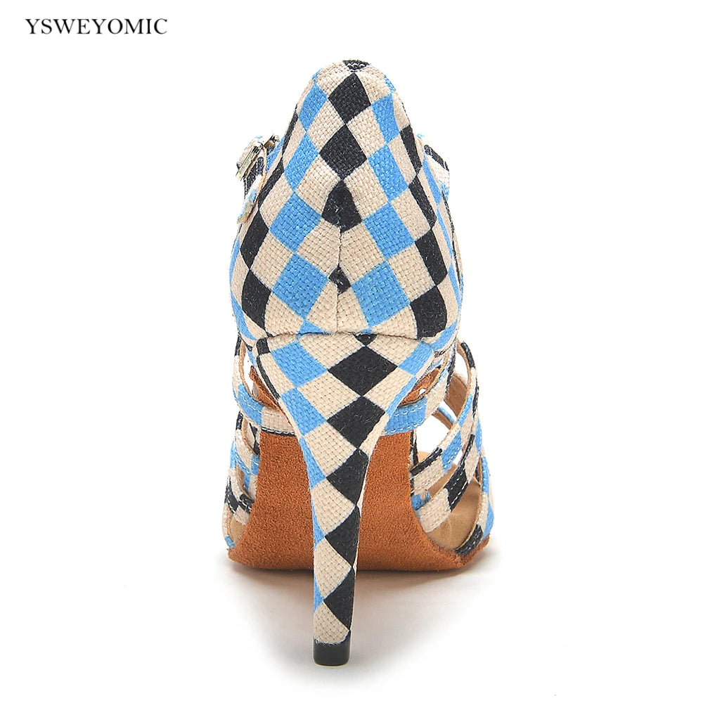 YSWEYOMIC Latin Salsa Dance Shoes 2024 Spring Summer Style Blue different Colors Soft Insole Party Dance Heels Customized Logo