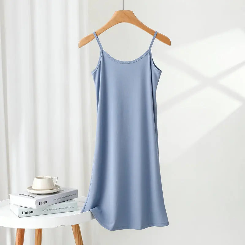 Summer icesilk Spaghetti strap Dress A-Line Thin Slip dress solid color Casual Camisole dresses summer sundress slips