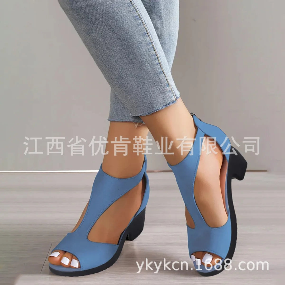 Women's Roman Sandals, Medium Heeled High Heels, Large Size 42 43, 2024 Summer Fish Toe Slim High Heels, Fashionable and Elegant