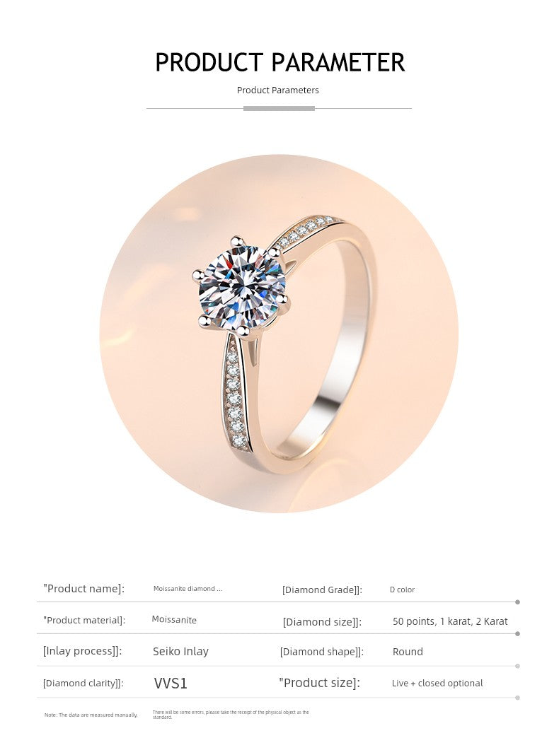 Genuine Goods D Color Moissanite Ring Diamond 1 Karat Diamond Ring Couple Couple Rings Men and Women's One Pair Proposal Wedding Gift for Girlfriend