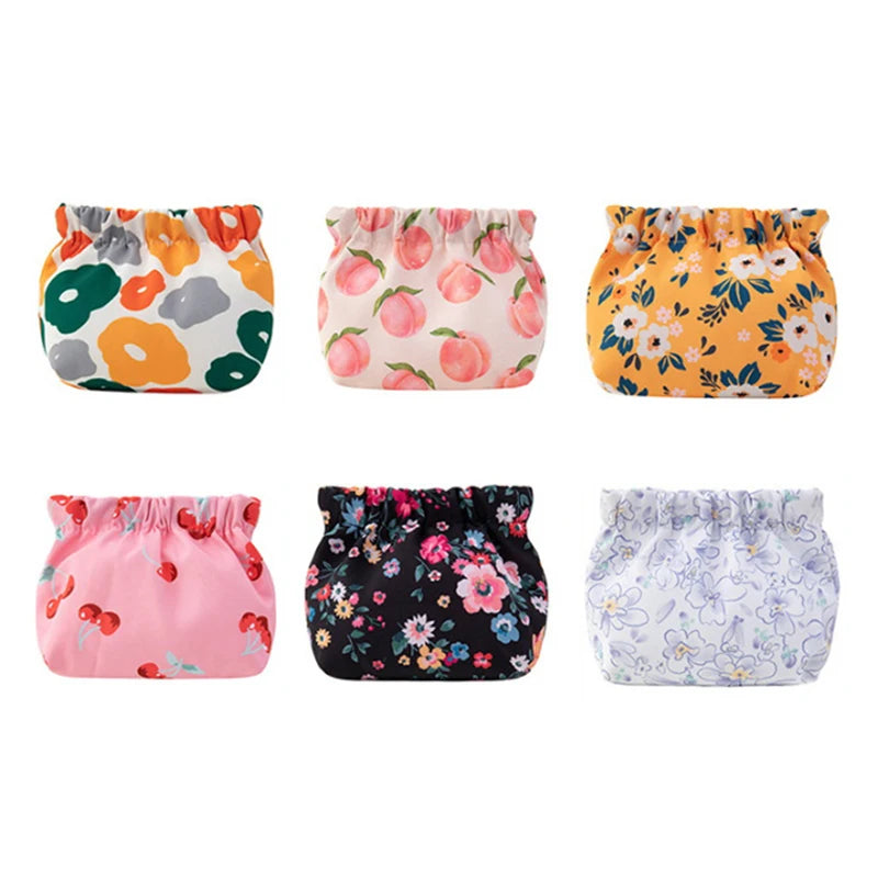 Floral Pocket Cosmetic Bag Oxford Cloth Elastic Self-Closing Pouches Coin Purse For Makeup Lipstick Earphones Jewelry Organizer